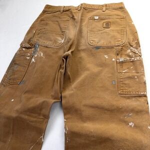 Carhartt Brown Duck Canvas Paint Splatter Carpenter Pants Mens 36x34 Distressed